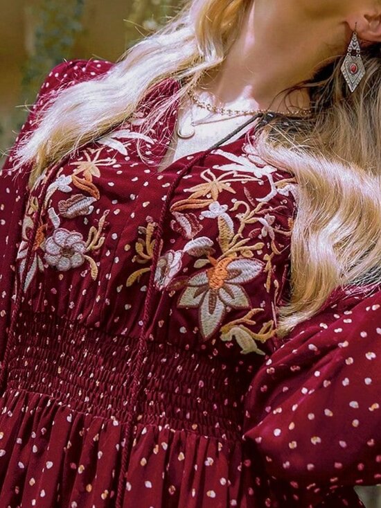 Burgundy Boho Beauty Women's   Polka Dot Dress - Picture 6 of 6